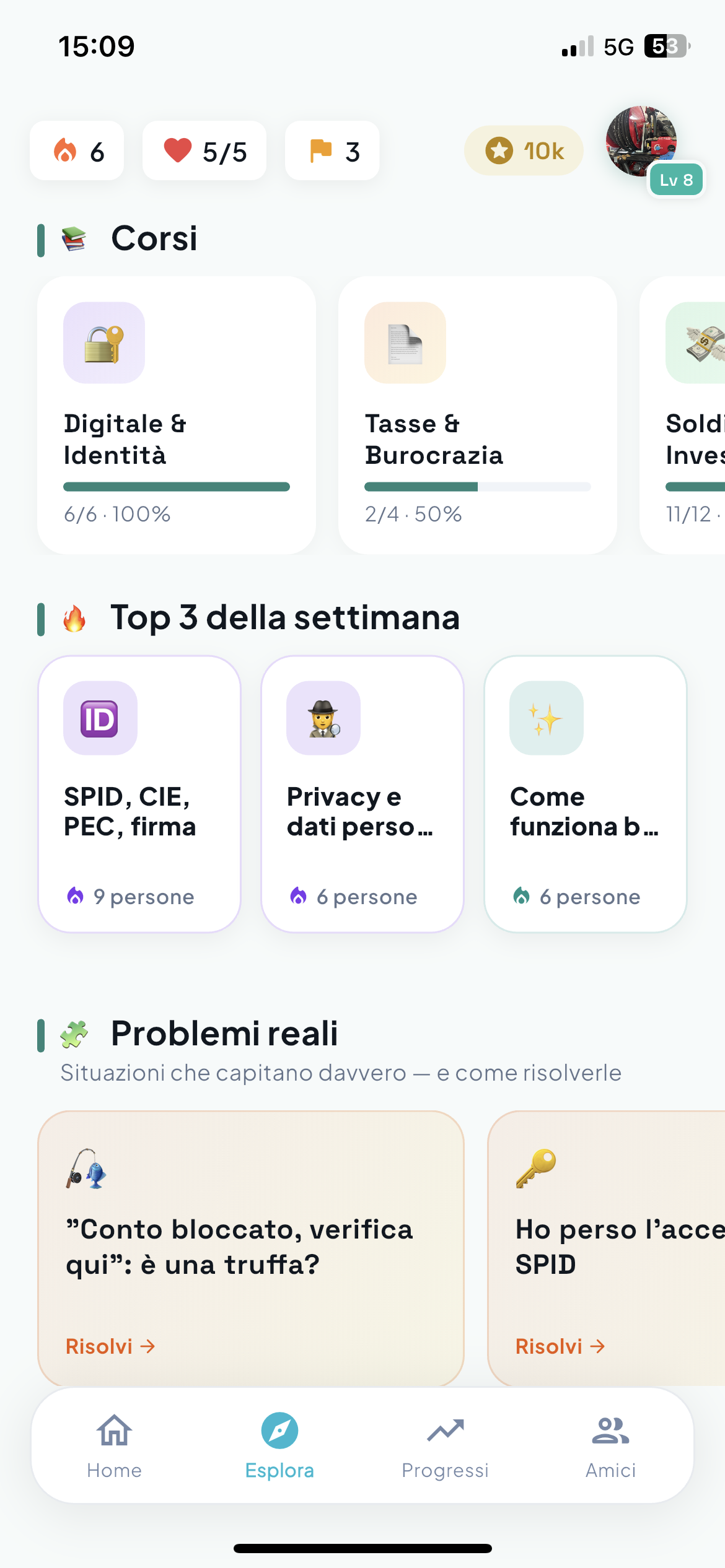 Esplora corsi e problemi reali