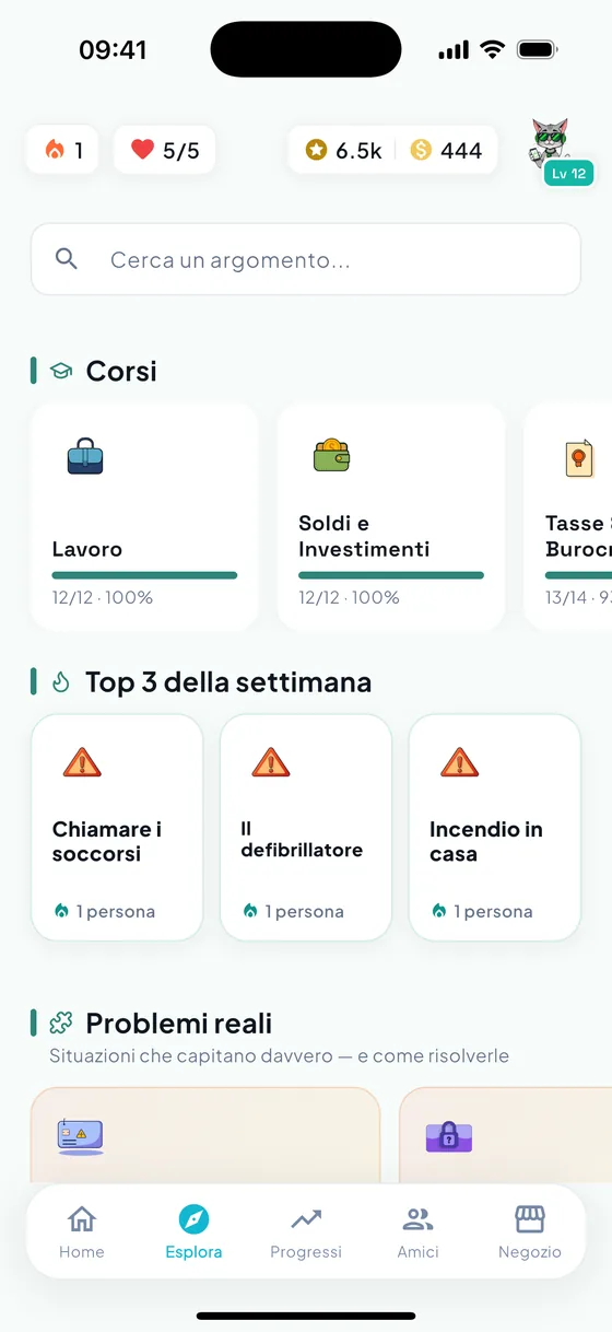 Esplora corsi e problemi reali