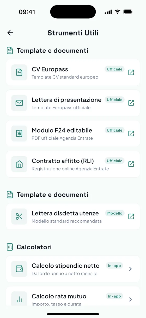 Strumenti: modelli, documenti ufficiali e calcolatori